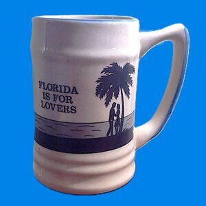 FLORIDA IS FOR LOVERS 16-Oz Ceramic Coffee Mug Stein ~ Ocean, Beach & Palm Tree
